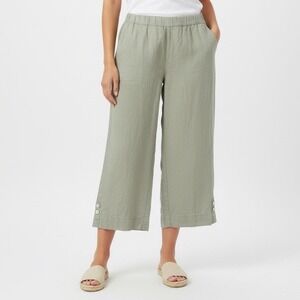 Martha Stewart Collection Linen Blend Cropped Pants Olive Green Size 1X